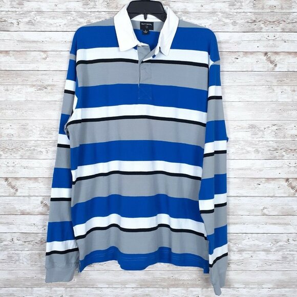 Burnside Mens Tee XL Long Sleeved Collar Striped Shirt 953 - Picture 1 of 5